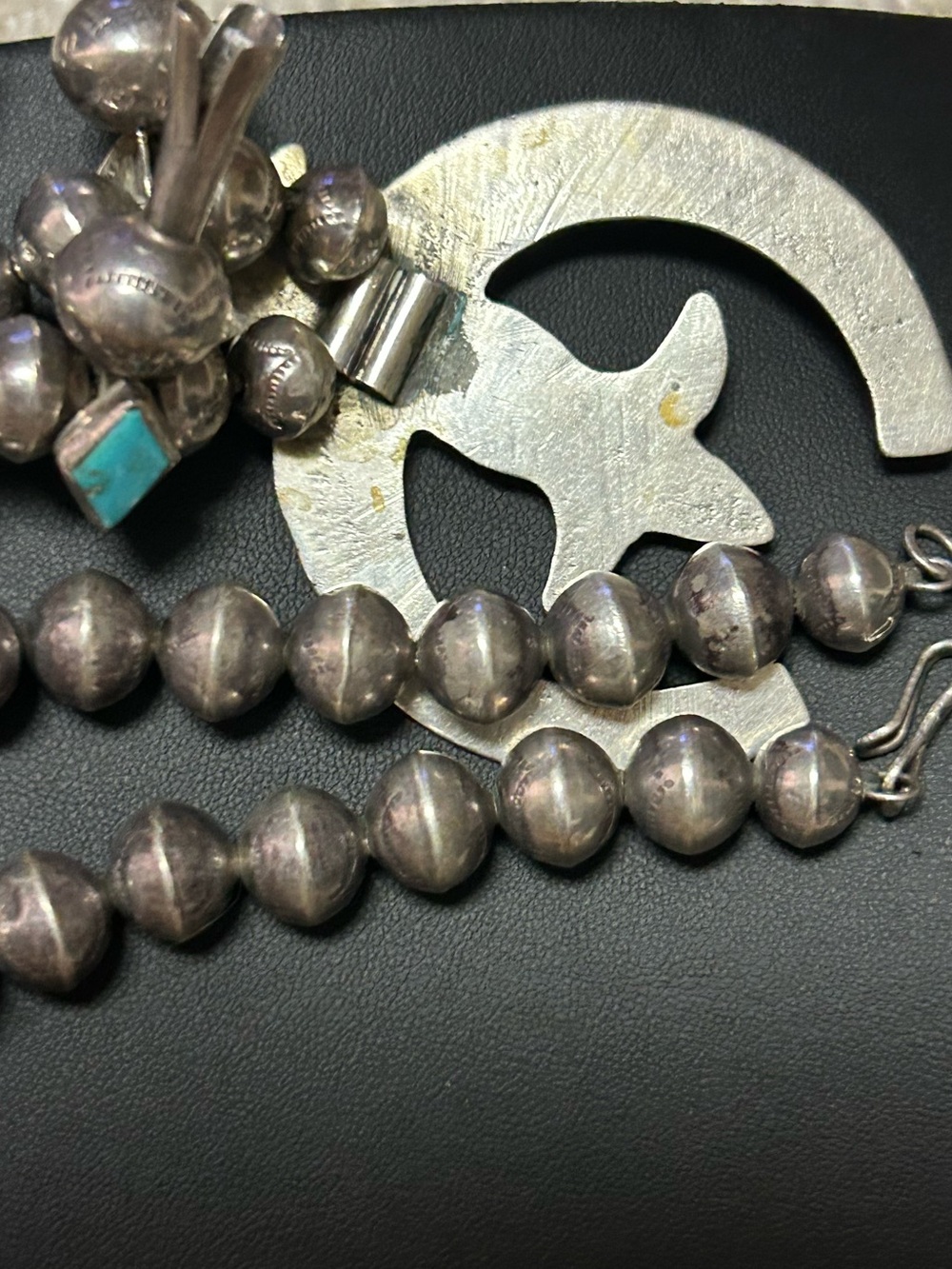 Vintage unisex sterling silver turquoise squash blossoms necklace 24-25” - Picture 15 of 16